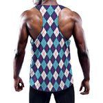 Blue White And Red Argyle Pattern Print Training Tank Top