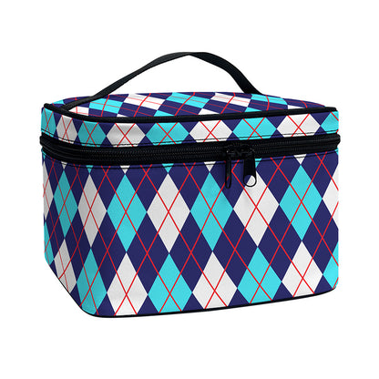 Blue White And Red Argyle Pattern Print Travel Makeup Bag