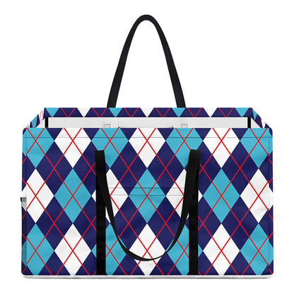 Blue White And Red Argyle Pattern Print Utility Tote Bag