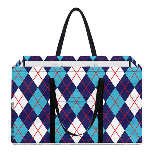 Blue White And Red Argyle Pattern Print Utility Tote Bag