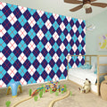 Blue White And Red Argyle Pattern Print Wall Sticker