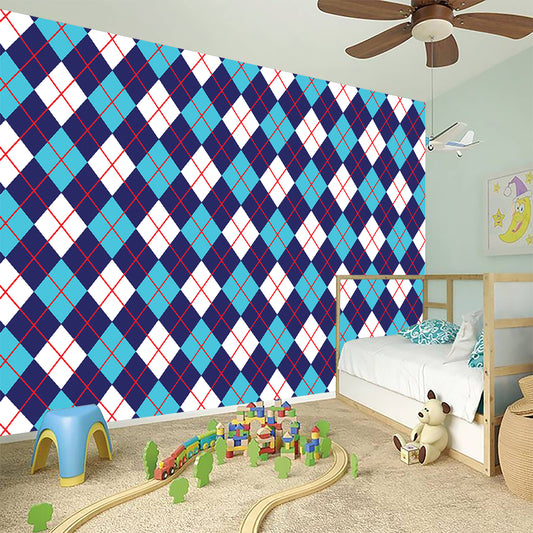 Blue White And Red Argyle Pattern Print Wall Sticker