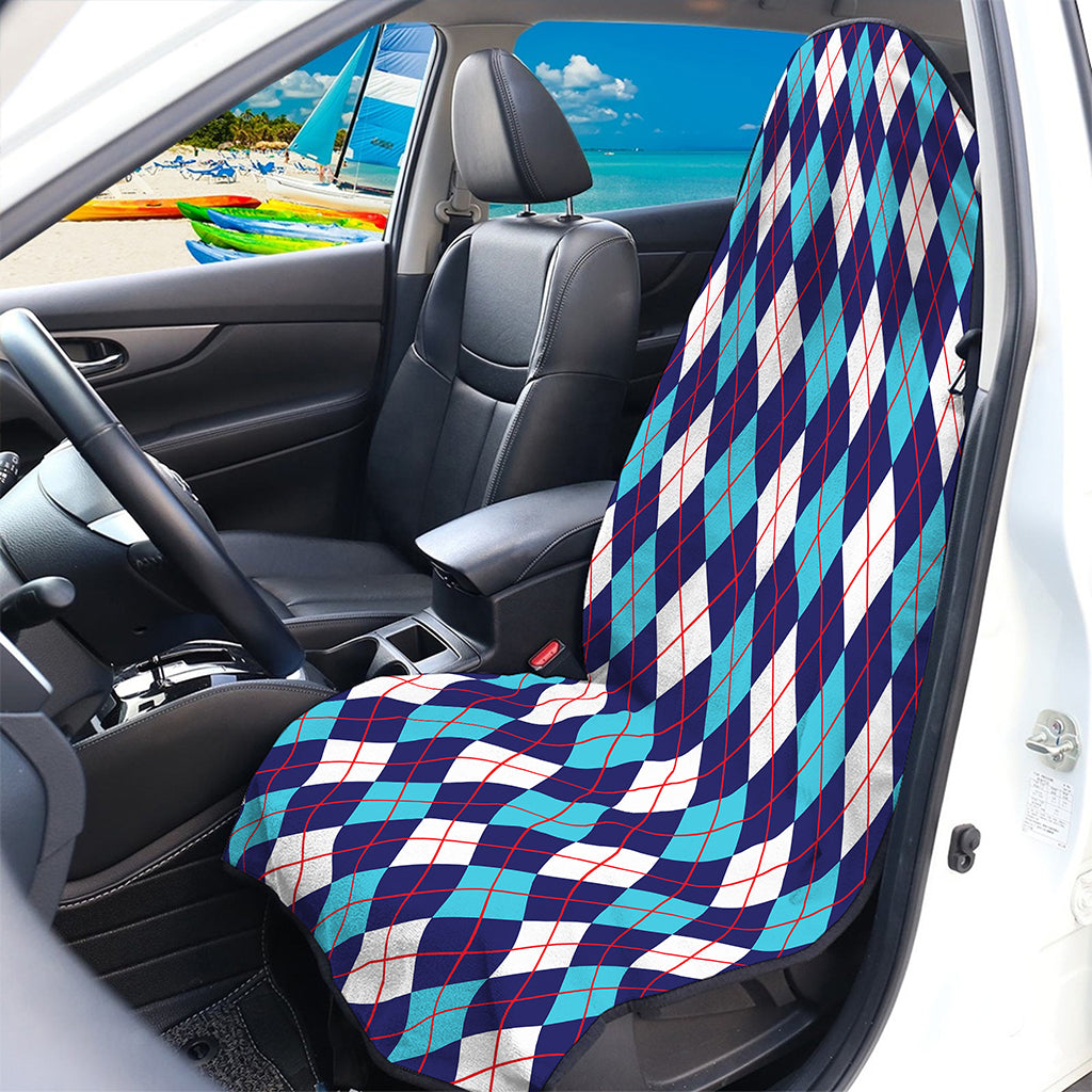 Blue White And Red Argyle Pattern Print Waterproof Car Seat Cover