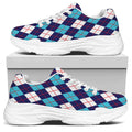 Blue White And Red Argyle Pattern Print White Chunky Shoes