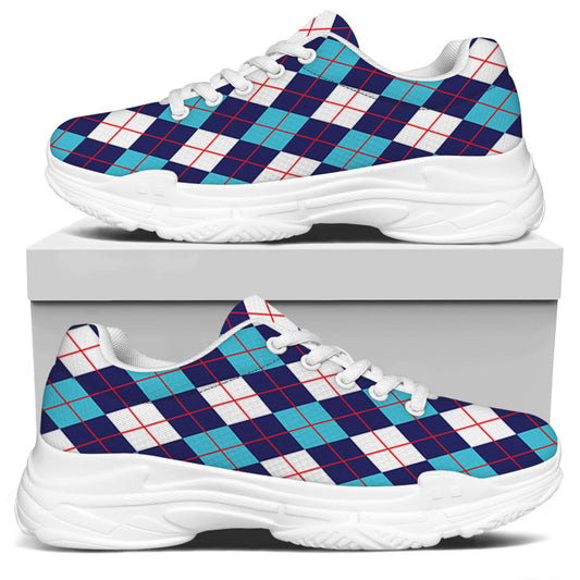 Blue White And Red Argyle Pattern Print White Chunky Shoes