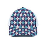 Blue White And Red Argyle Pattern Print White Mesh Trucker Cap