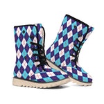 Blue White And Red Argyle Pattern Print Winter Boots