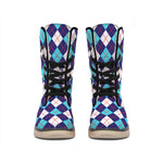 Blue White And Red Argyle Pattern Print Winter Boots