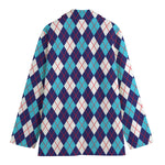 Blue White And Red Argyle Pattern Print Women's Blazer
