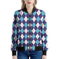 Blue White And Red Argyle Pattern Print Women's Bomber Jacket