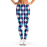 Blue White And Red Argyle Pattern Print Women's Leggings