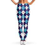 Blue White And Red Argyle Pattern Print Women's Leggings