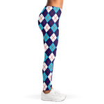 Blue White And Red Argyle Pattern Print Women's Leggings