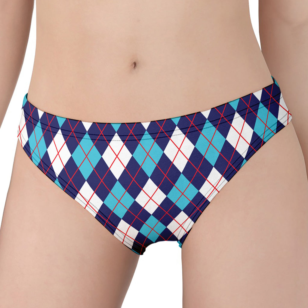 Blue White And Red Argyle Pattern Print Women's Panties