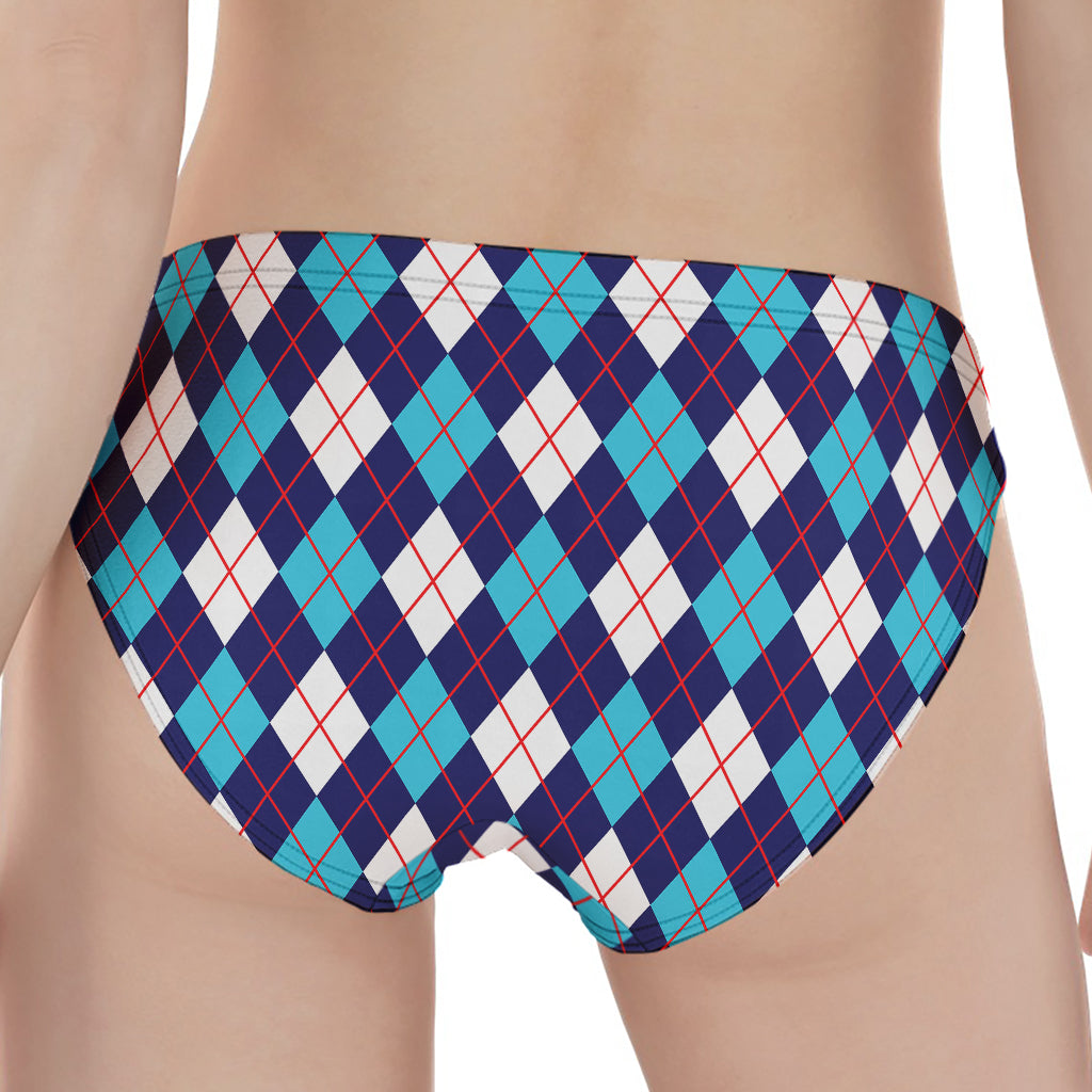 Blue White And Red Argyle Pattern Print Women's Panties