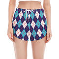 Blue White And Red Argyle Pattern Print Women's Split Running Shorts