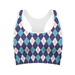 Blue White And Red Argyle Pattern Print Women's Sports Bra