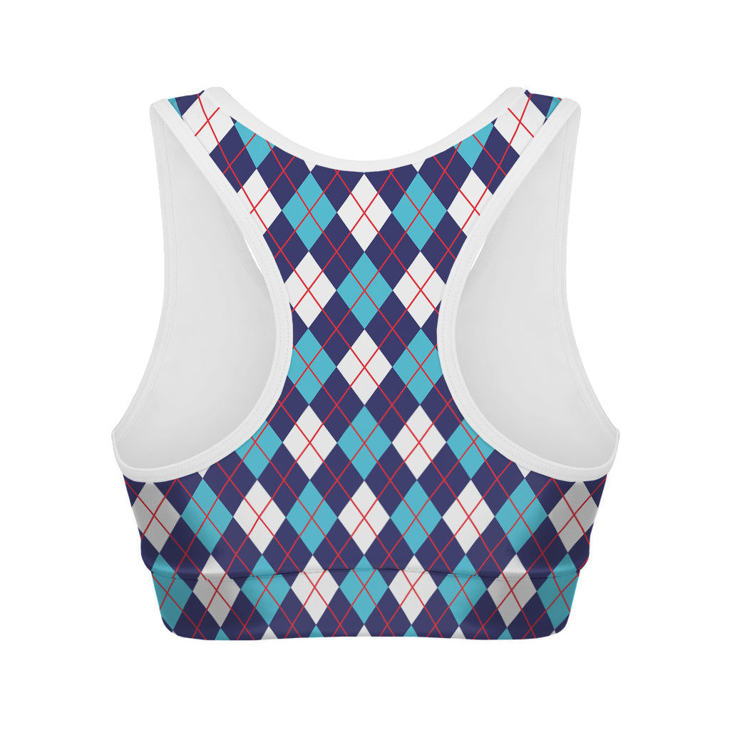 Blue White And Red Argyle Pattern Print Women's Sports Bra
