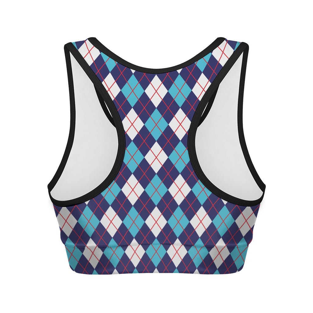 Blue White And Red Argyle Pattern Print Women's Sports Bra