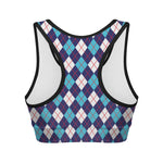 Blue White And Red Argyle Pattern Print Women's Sports Bra