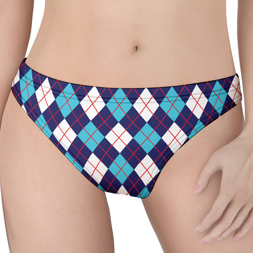 Blue White And Red Argyle Pattern Print Women's Thong