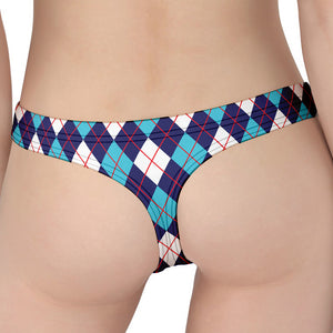 Blue White And Red Argyle Pattern Print Women's Thong