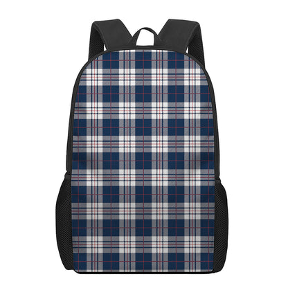 Blue White And Red Tartan Pattern Print 17 Inch Backpack