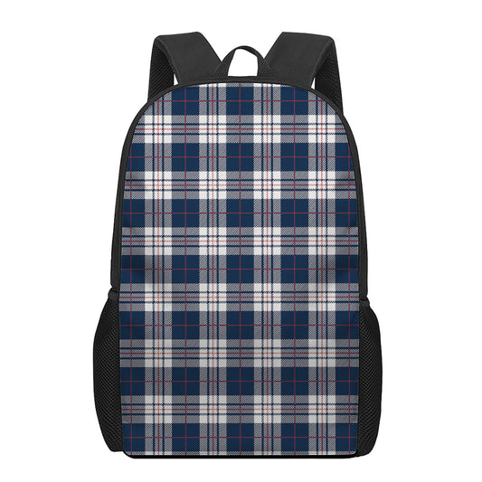 Blue White And Red Tartan Pattern Print 17 Inch Backpack