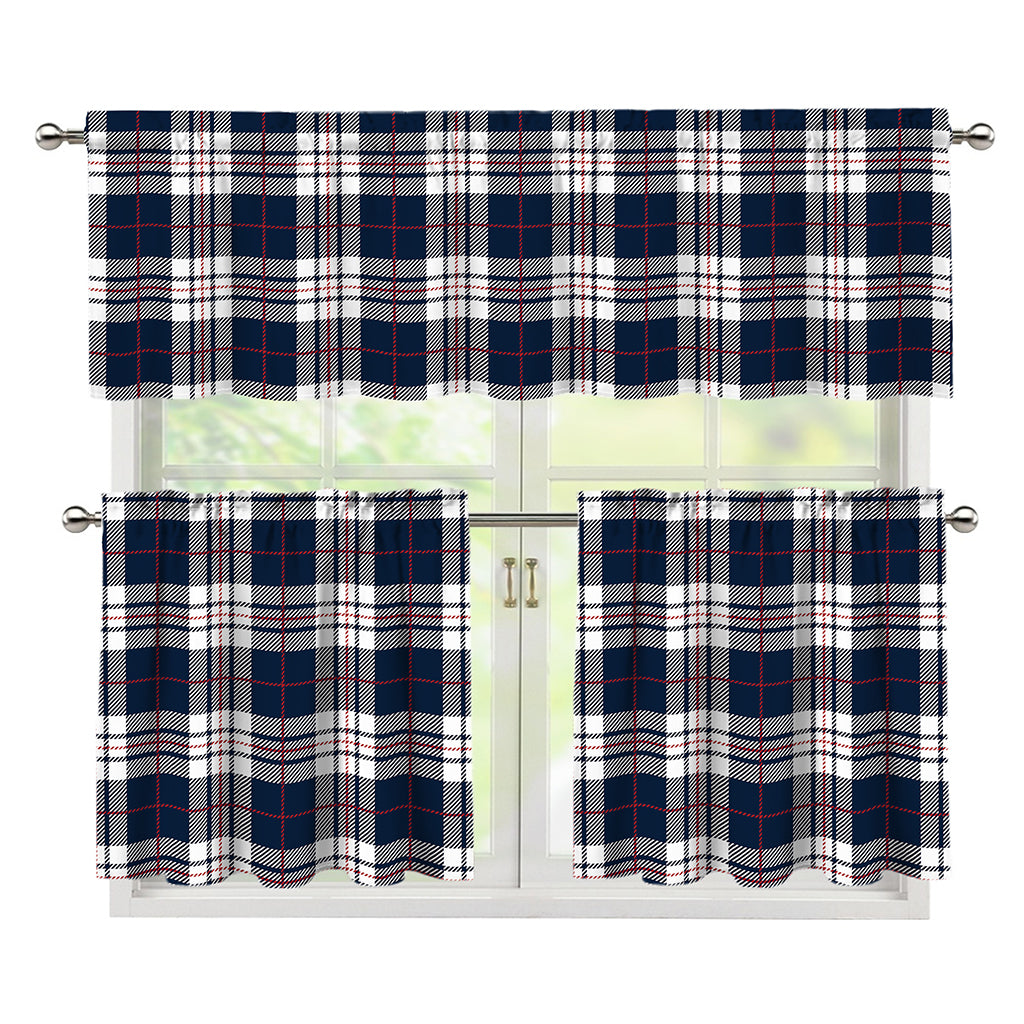 Blue White And Red Tartan Pattern Print 3 Piece Kitchen Curtains