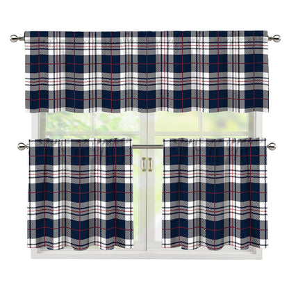 Blue White And Red Tartan Pattern Print 3 Piece Kitchen Curtains