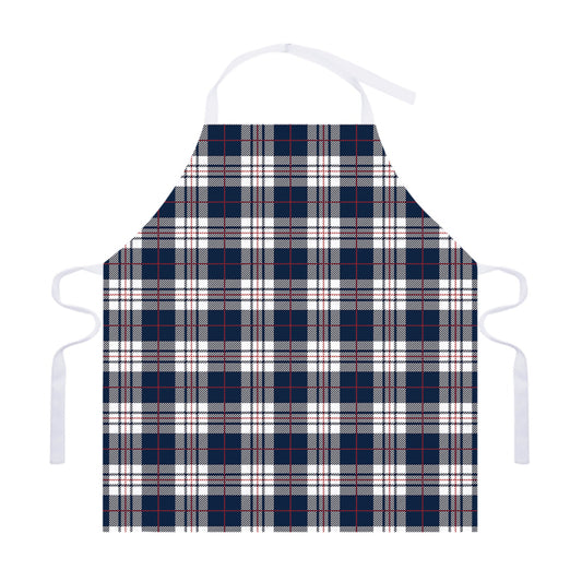 Blue White And Red Tartan Pattern Print Adjustable Apron