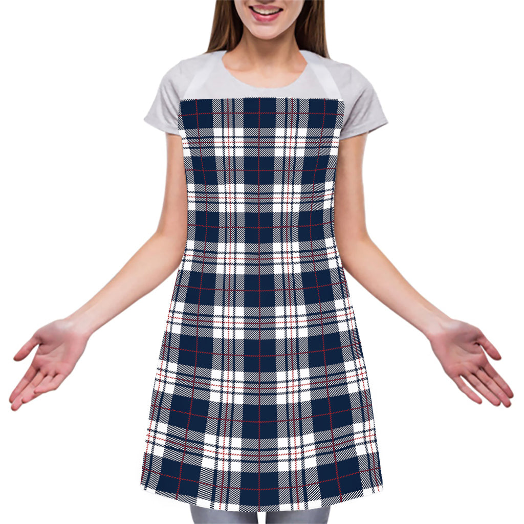 Blue White And Red Tartan Pattern Print Adjustable Apron