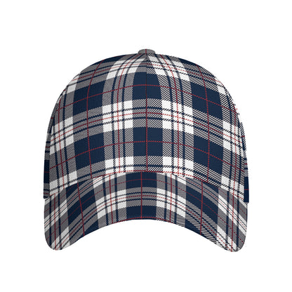 Blue White And Red Tartan Pattern Print Baseball Cap