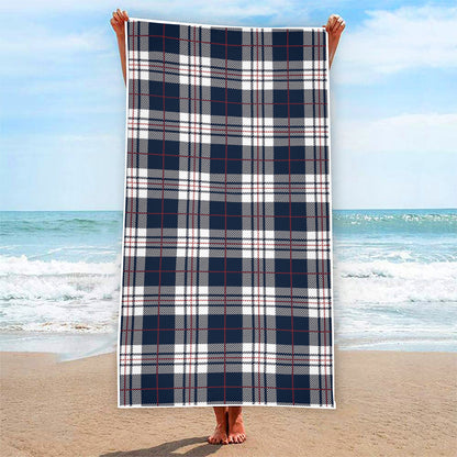 Blue White And Red Tartan Pattern Print Beach Towel
