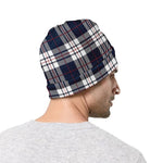 Blue White And Red Tartan Pattern Print Beanie
