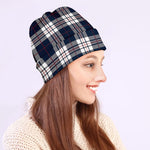 Blue White And Red Tartan Pattern Print Beanie