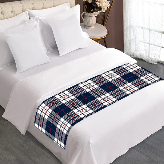 Blue White And Red Tartan Pattern Print Bed Runner