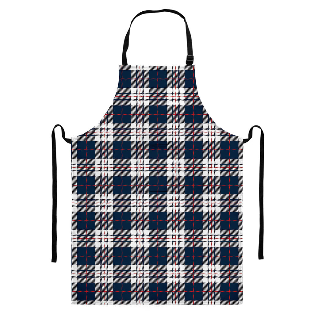 Blue White And Red Tartan Pattern Print Bib Apron With Pocket