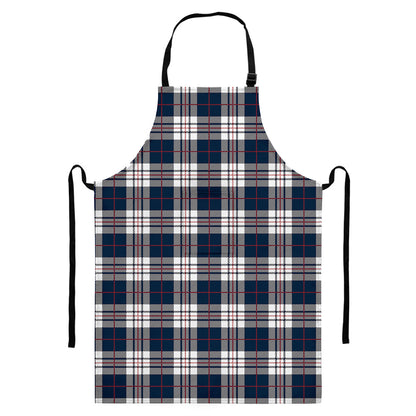 Blue White And Red Tartan Pattern Print Bib Apron With Pocket