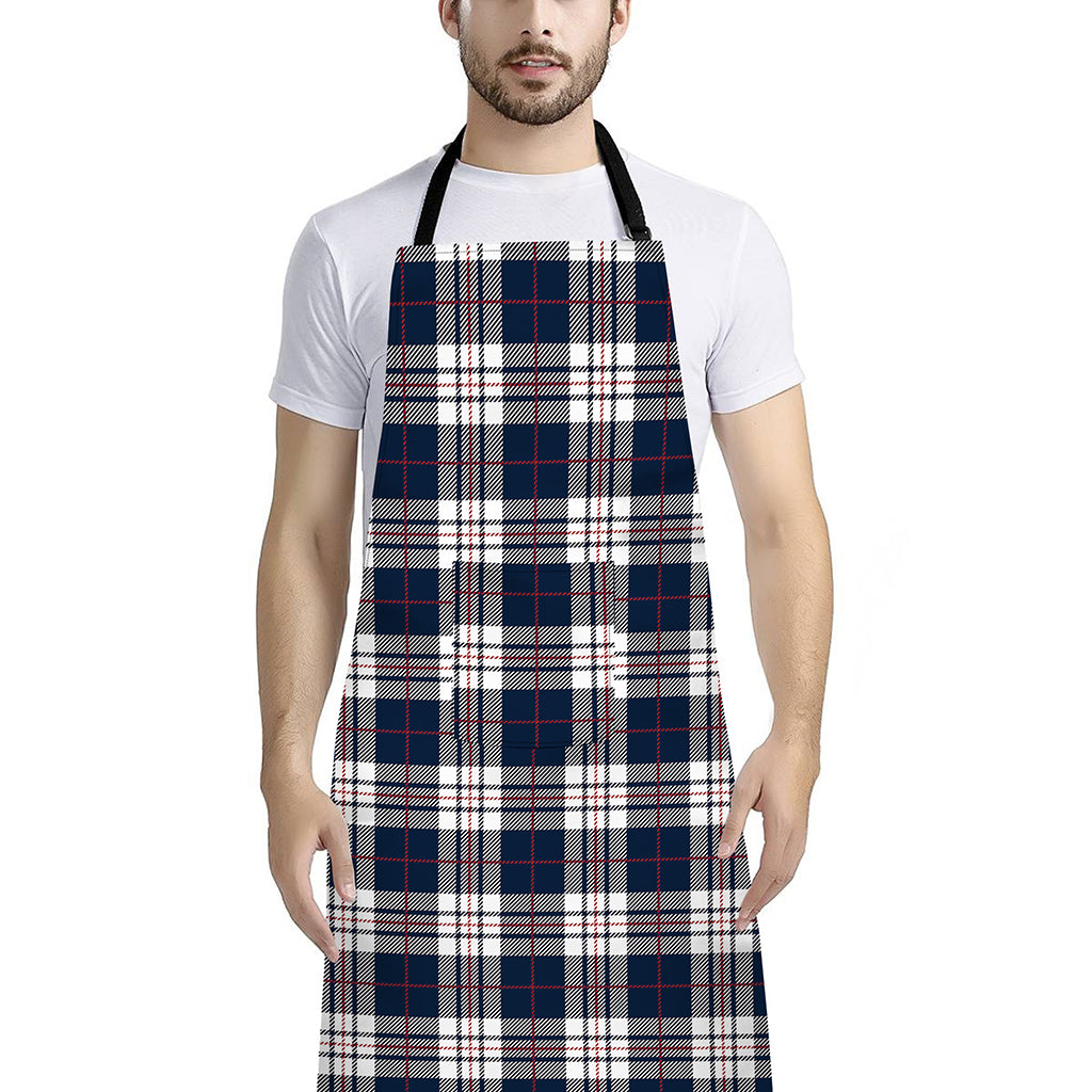 Blue White And Red Tartan Pattern Print Bib Apron With Pocket