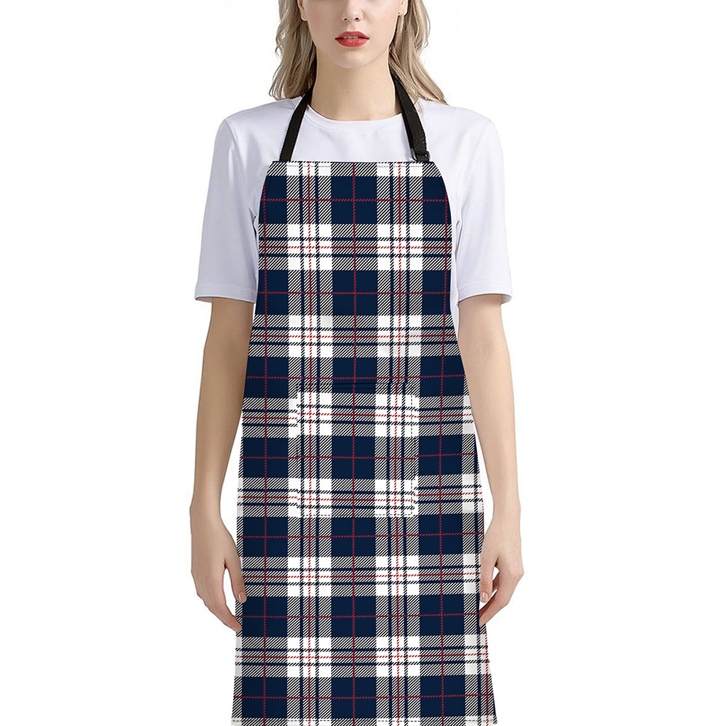 Blue White And Red Tartan Pattern Print Bib Apron With Pocket