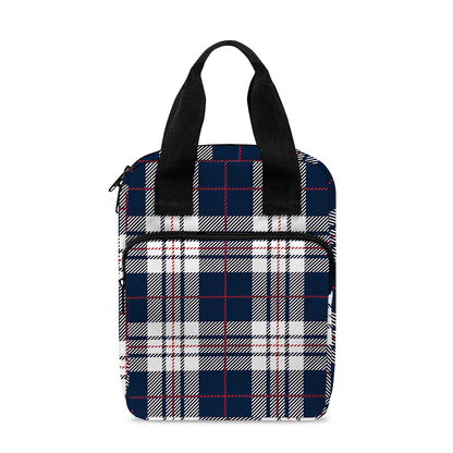 Blue White And Red Tartan Pattern Print Bible Tote Bag