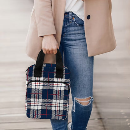 Blue White And Red Tartan Pattern Print Bible Tote Bag