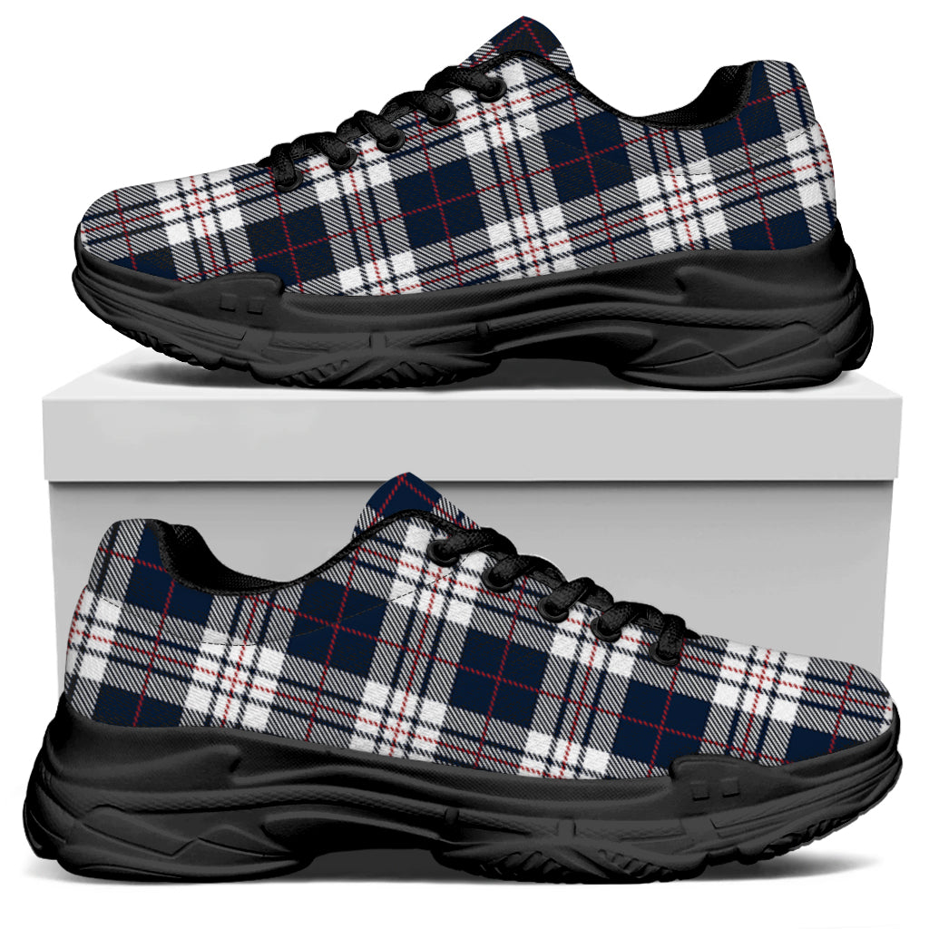 Blue White And Red Tartan Pattern Print Black Chunky Shoes