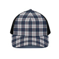 Blue White And Red Tartan Pattern Print Black Mesh Trucker Hat