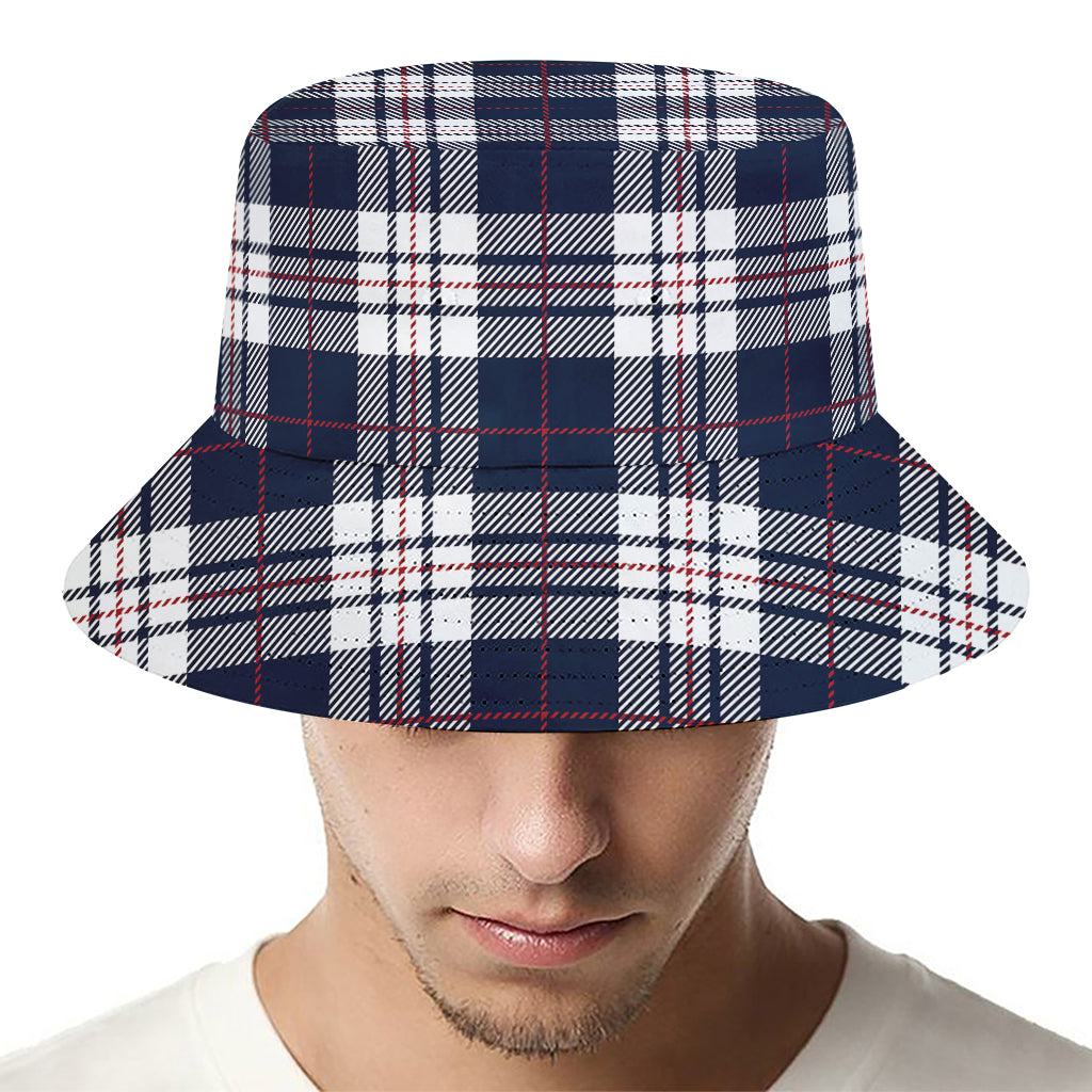 Blue White And Red Tartan Pattern Print Bucket Hat