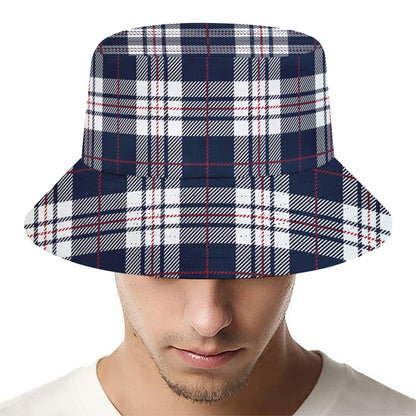 Blue White And Red Tartan Pattern Print Bucket Hat
