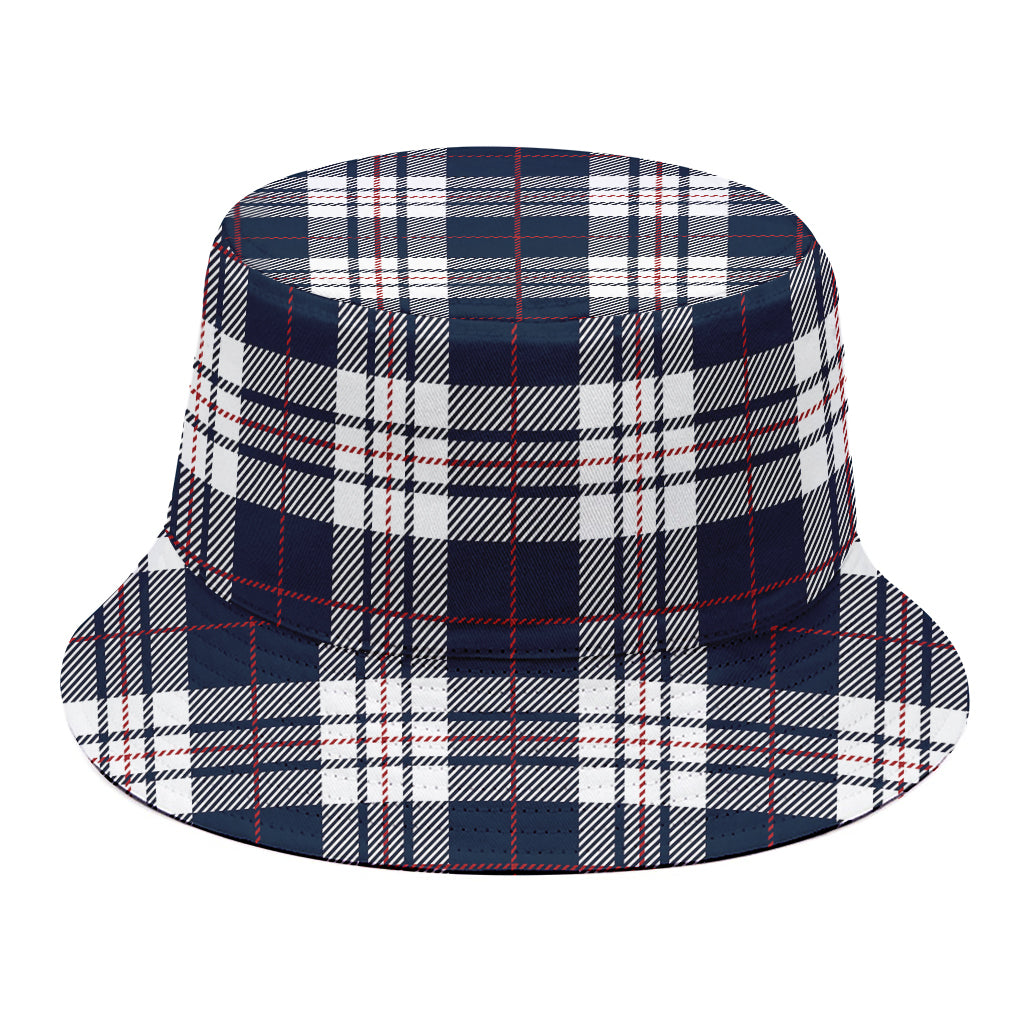 Blue White And Red Tartan Pattern Print Bucket Hat