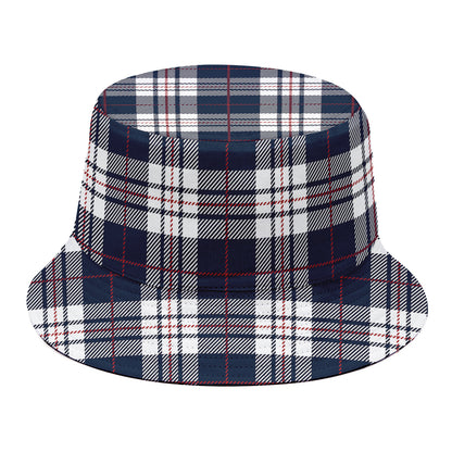 Blue White And Red Tartan Pattern Print Bucket Hat