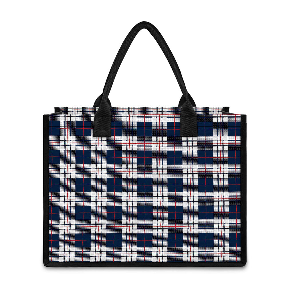 Blue White And Red Tartan Pattern Print Canvas Tote Bag